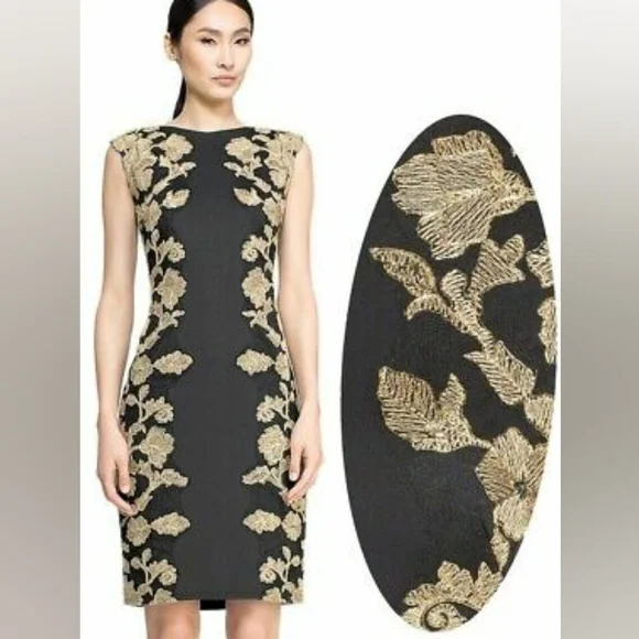 Tadashi Shoji Kami Dress Black & Gold  Knee length Sleeveless Size 6 Petite - Picture 4 of 16